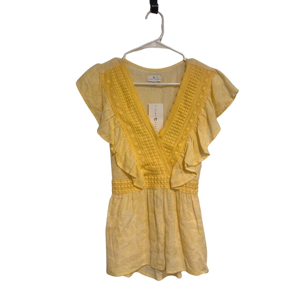 True Craft Yellow Embroidered Ruffle Sleeve Sundress Women’s Small NWT